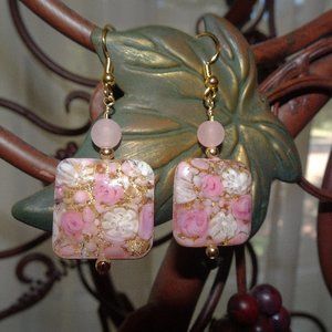 Handmade Murano millefiori lace and roses earrings